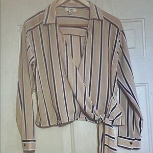 Hayden Beige and Black Striped Wrap Blouse